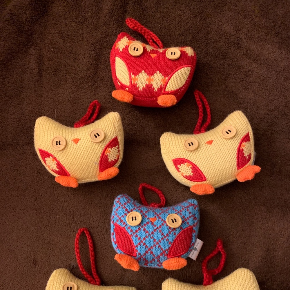 Set of 6 Knitted Sweater OWL Ornaments Caribou HTF